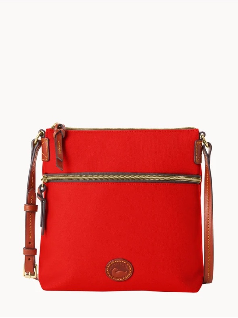 Dooney & Bourke Red Crossbody with Brown Leather Trim